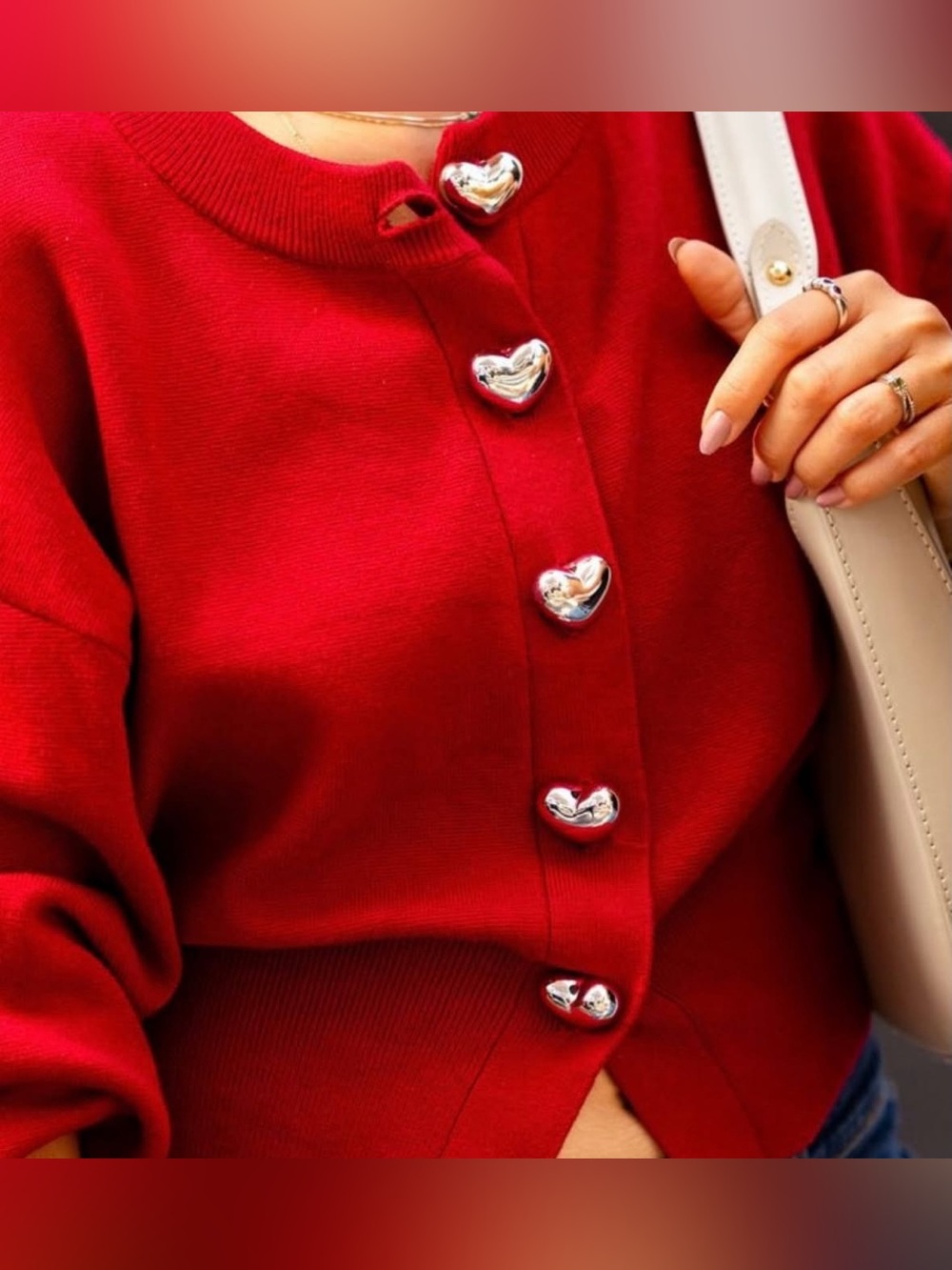 Philosophy Bright Red Heart-Button Cardigan - Picture 5 of 6